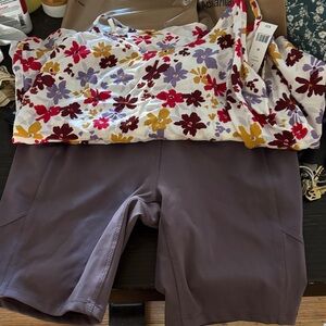 Floral White Tank with Purple Athletic Shorts